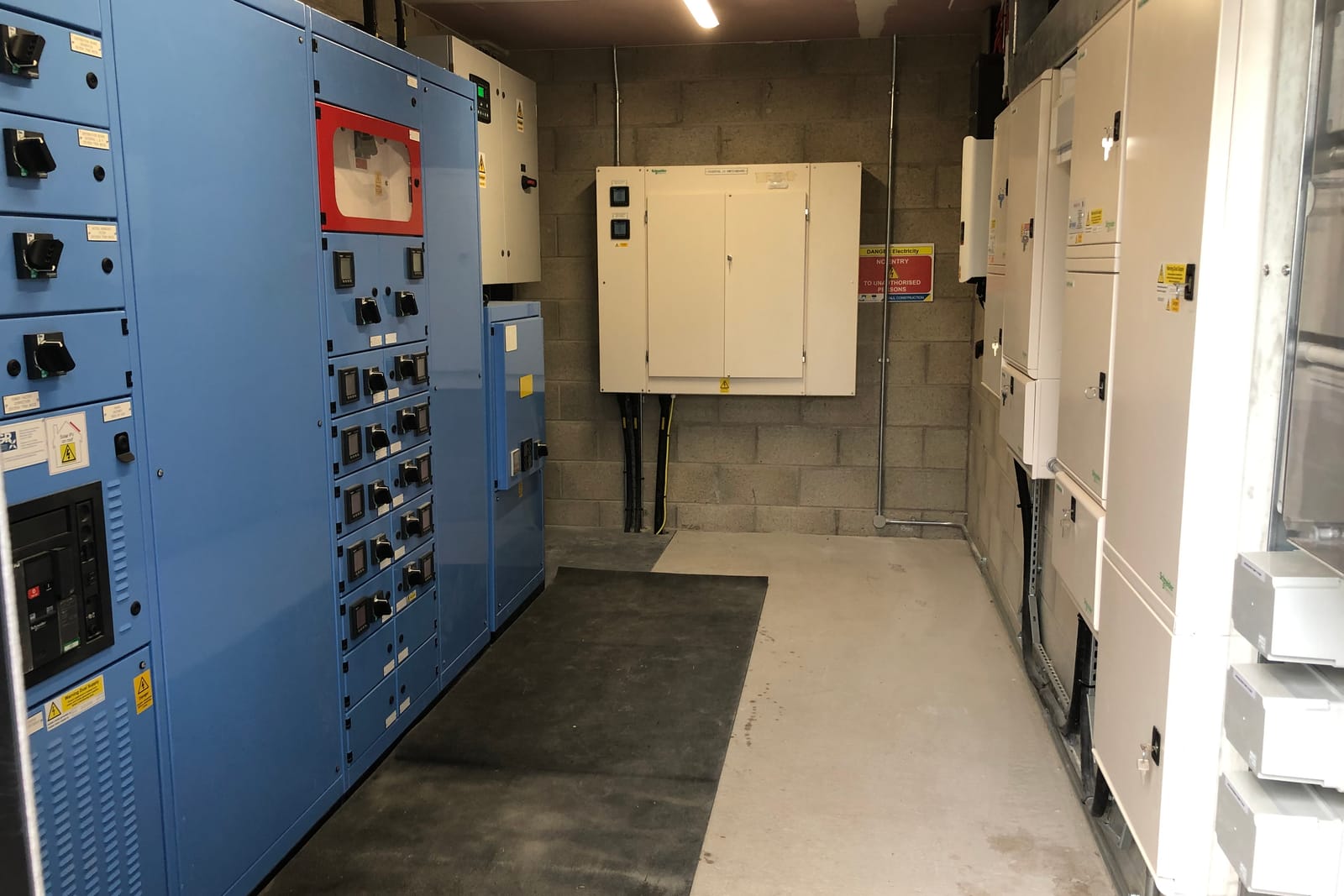Electrical distribution room with LV switchgear and distribution boards installed at Spen Farm
