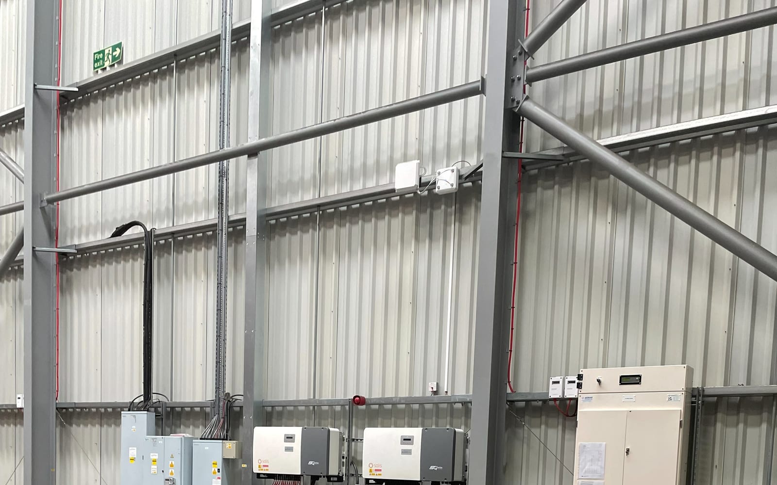 Inverters and switchgear in the plant room of the Stiller installation