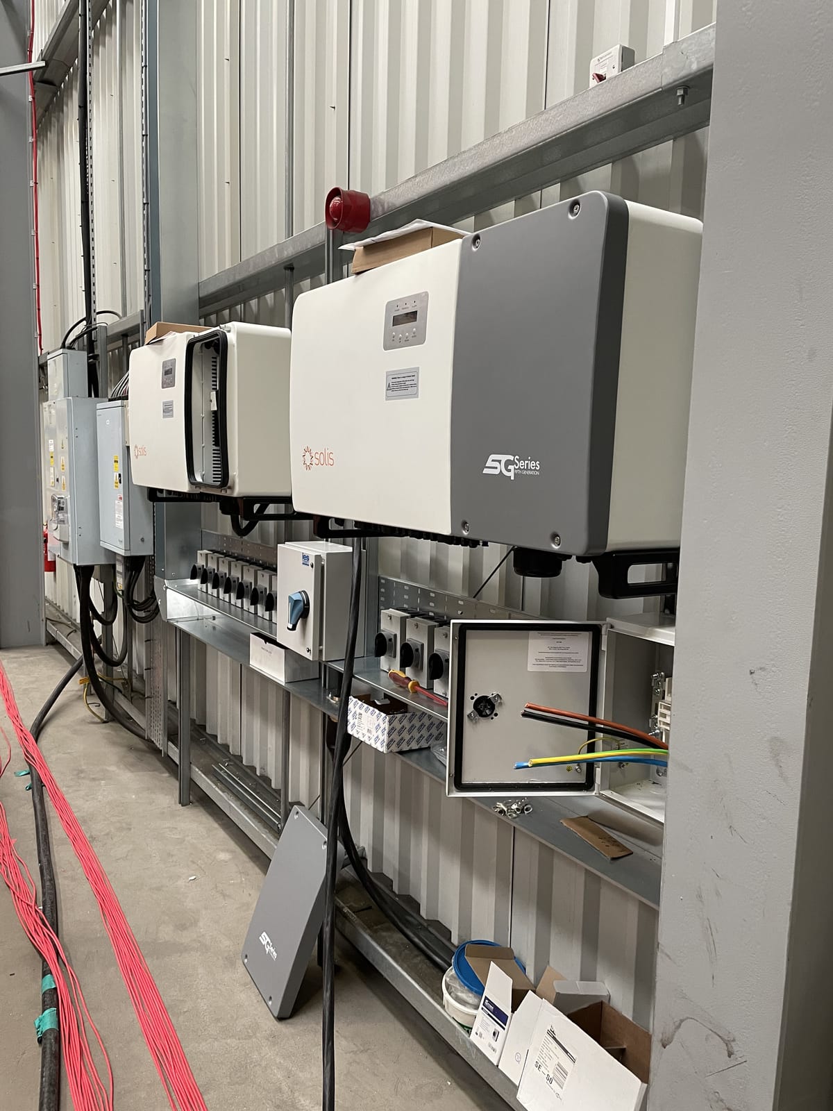 Solis commercial solar inverters wall-mounted in the plant room